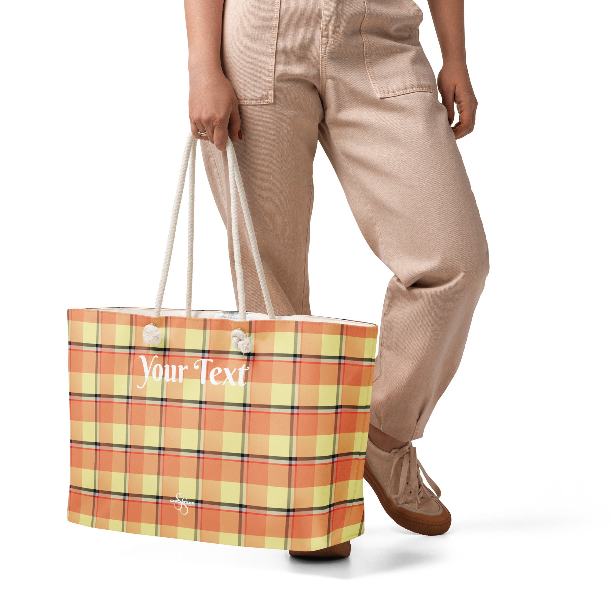 Personalized Claystone and Morning Mist Plaid Oversized Weekender Bag - Scottish Squares