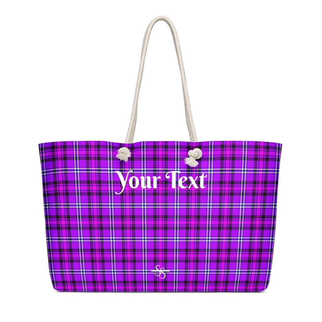 Personalized Electric Violet and Fuchsia Plaid Oversized Weekender Bag - Scottish Squares