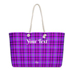 Personalized Electric Violet and Fuchsia Plaid Oversized Weekender Bag - Scottish Squares