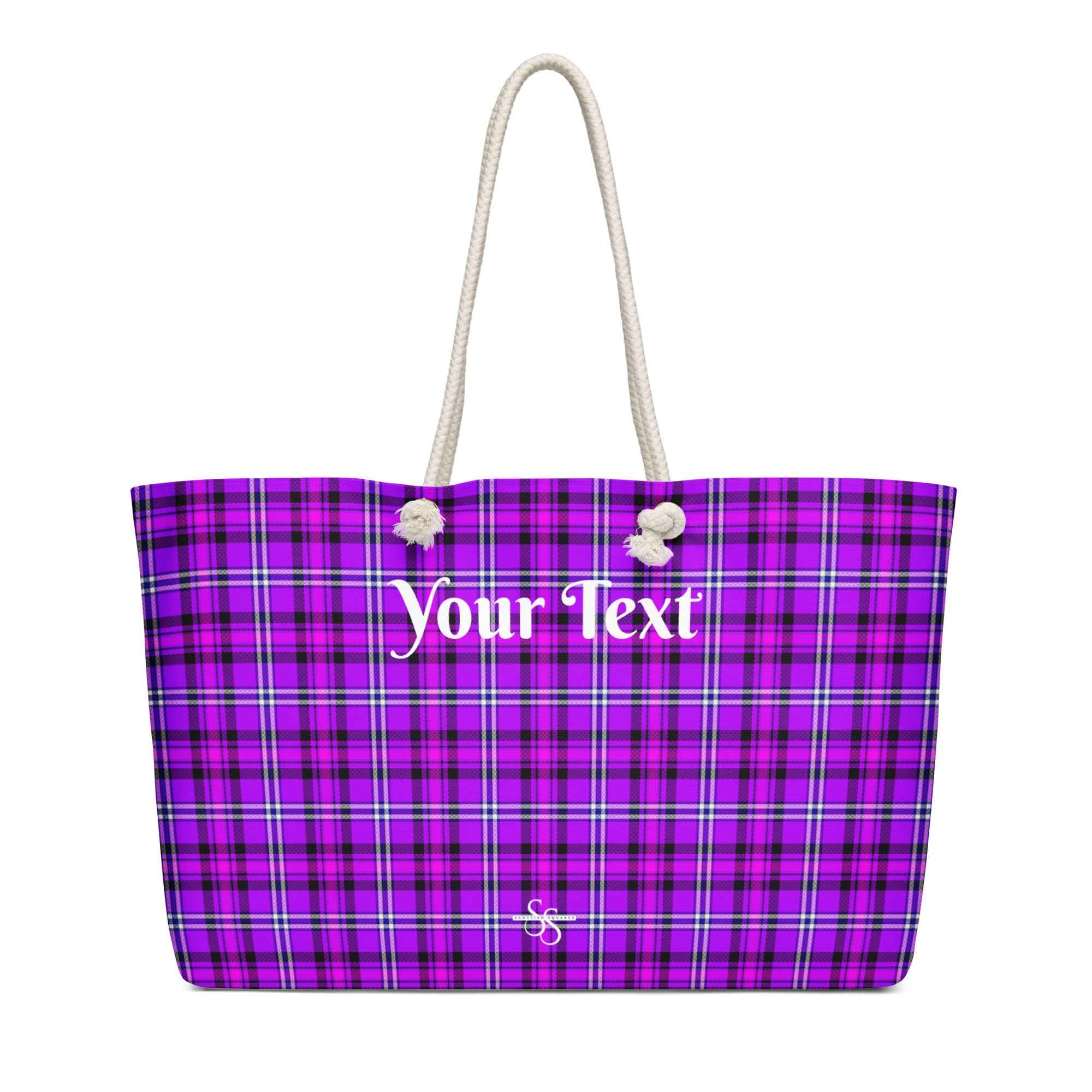 Personalized Electric Violet and Fuchsia Plaid Oversized Weekender Bag - Scottish Squares