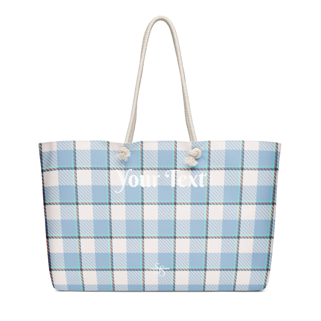 Personalized Pink Cloud and Blue Lagoon Plaid Oversized Weekender Bag - Scottish Squares