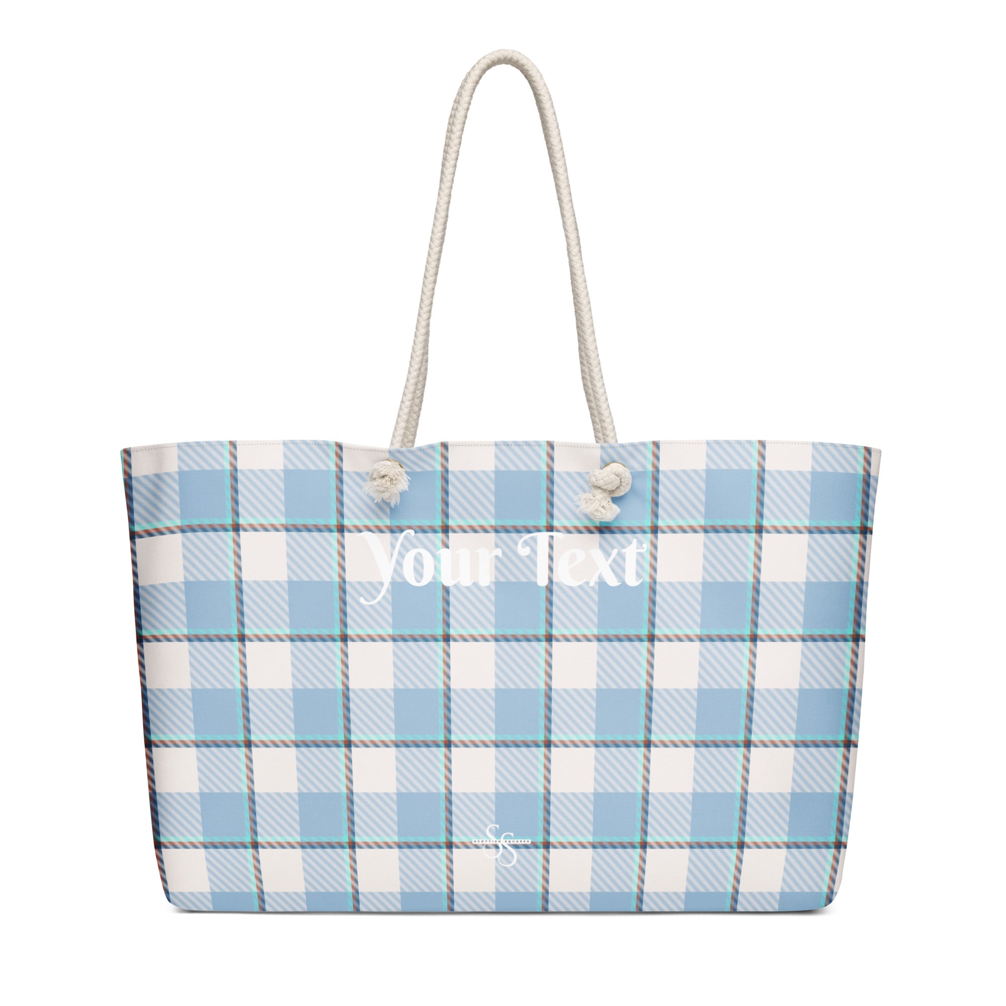 Personalized Pink Cloud and Blue Lagoon Plaid Oversized Weekender Bag - Scottish Squares