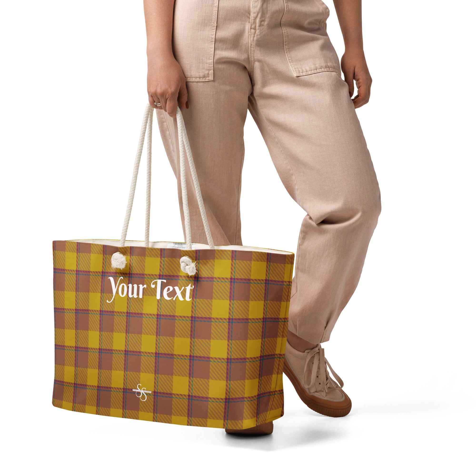 Personalized Potters Clay and Pizza Plaid Oversized Weekender Bag - Scottish Squares