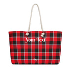 Personalized Red Ribbon and Heavy Metal Plaid Oversized Weekender Bag - Scottish Squares
