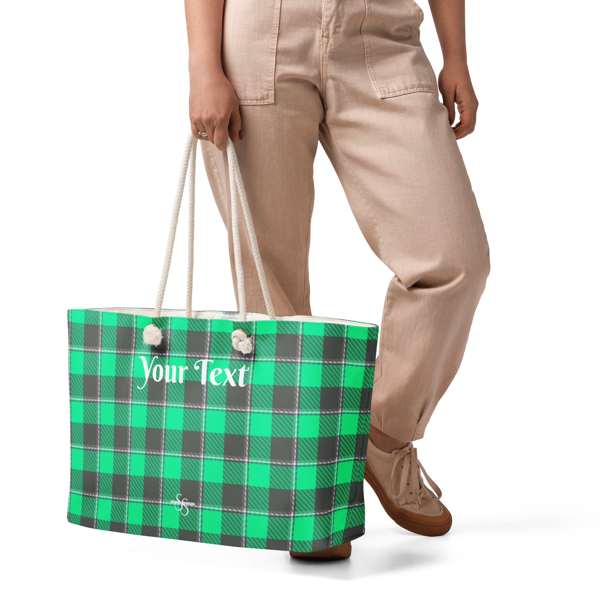 Personalized Spring Green and Finlandia Plaid Oversized Weekender Bag - Scottish Squares