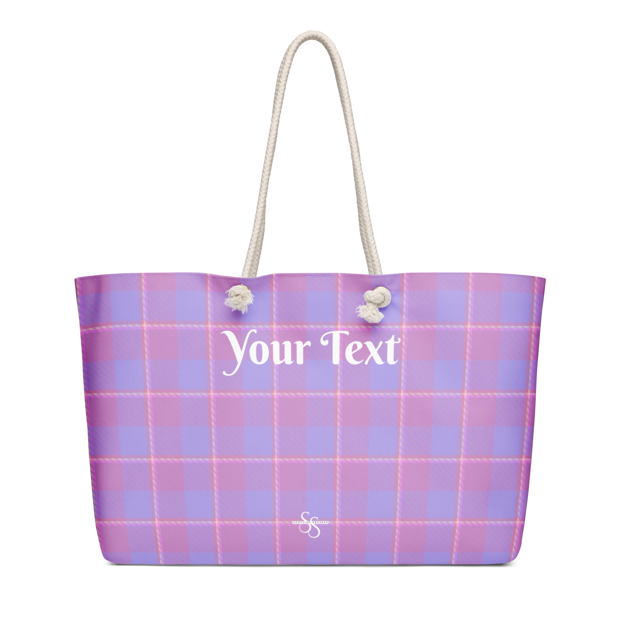 Personalized Viola and Dull Lavender Plaid Oversized Weekender Bag - Scottish Squares