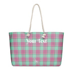 Personalized Vista Blue and Turkish Rose Plaid Oversized Weekender Bag - Scottish Squares