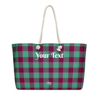 Personalized Ocean Green and Mulberry Wood Plaid Oversized Weekender Bag - Scottish Squares
