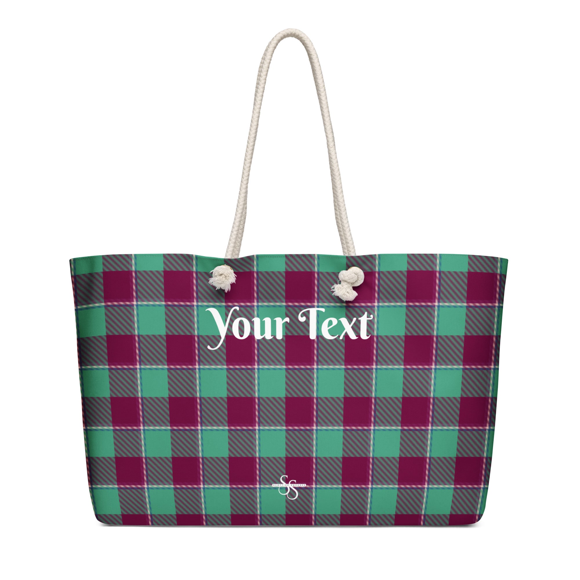 Personalized Ocean Green and Mulberry Wood Plaid Oversized Weekender Bag - Scottish Squares