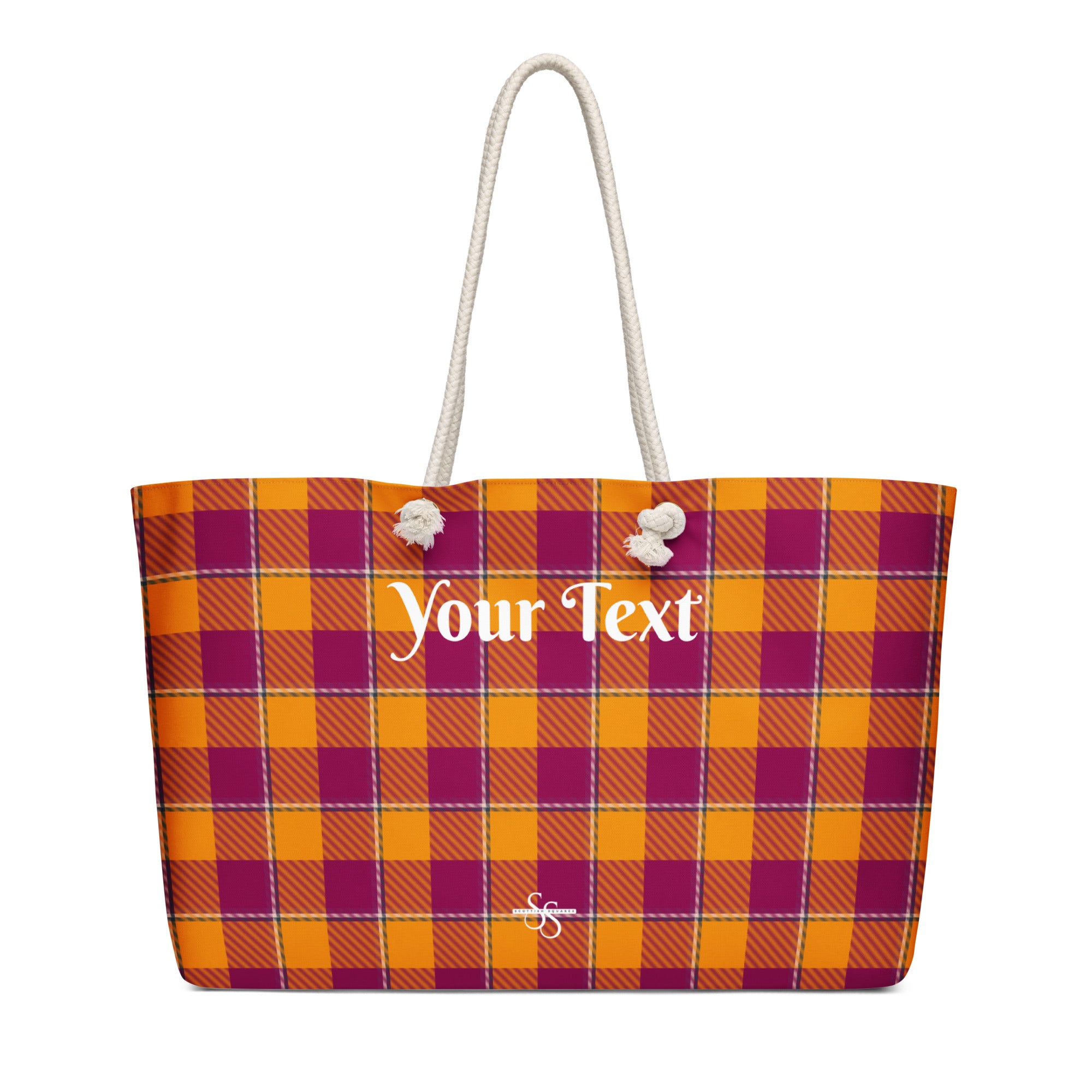 Personalized Tahiti Gold and Rose Bud Cherry Plaid Oversized Weekender Bag - Scottish Squares