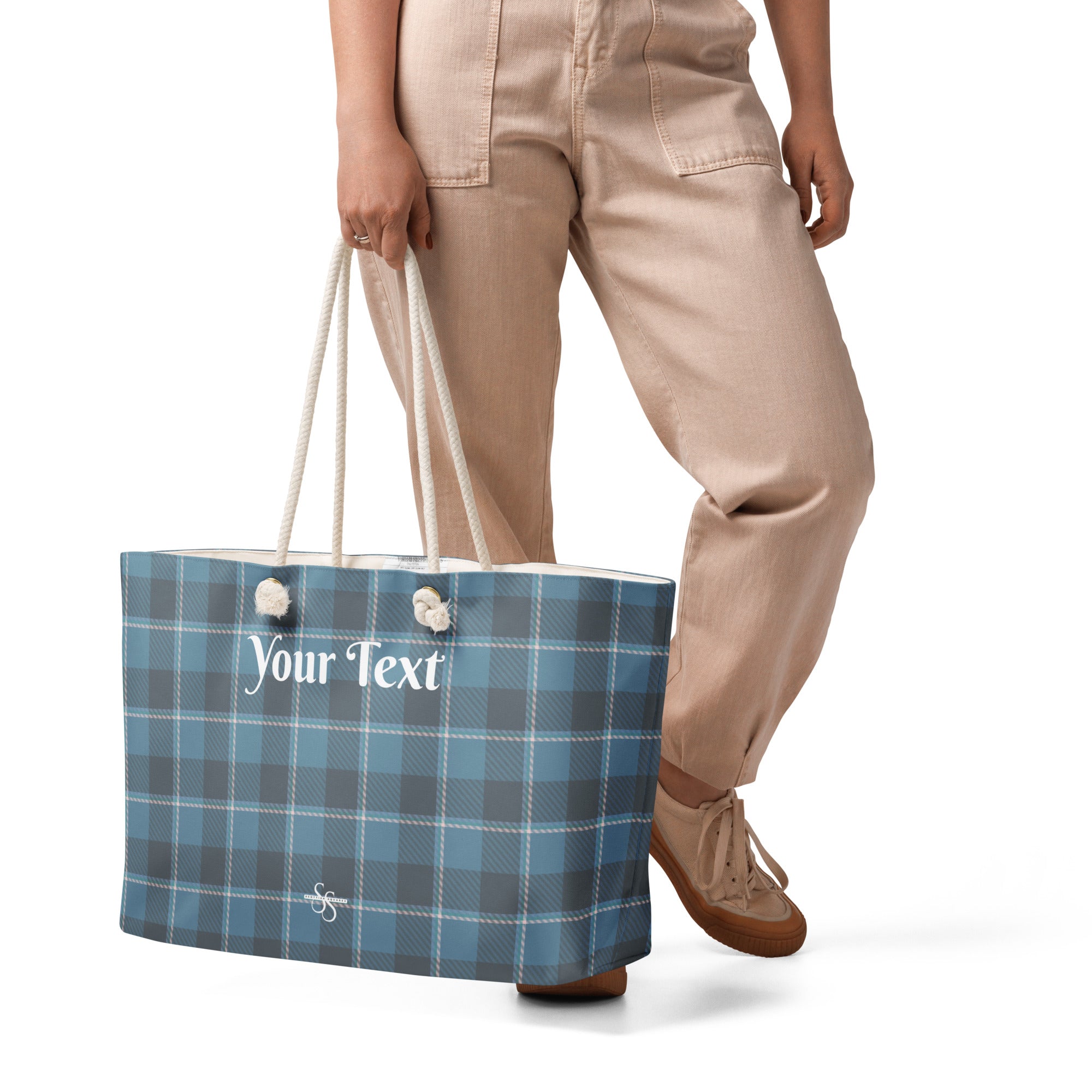 Personalized Hoki and Shuttle Gray Plaid Oversized Weekender Bag - Scottish Squares