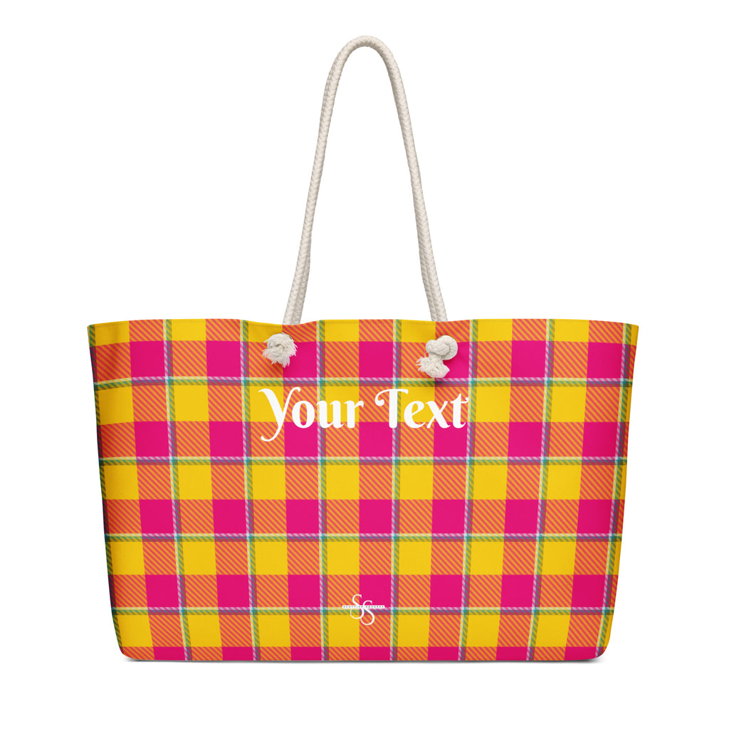 Personalized Corn and Razzmatazz Plaid Oversized Weekender Bag - Scottish Squares