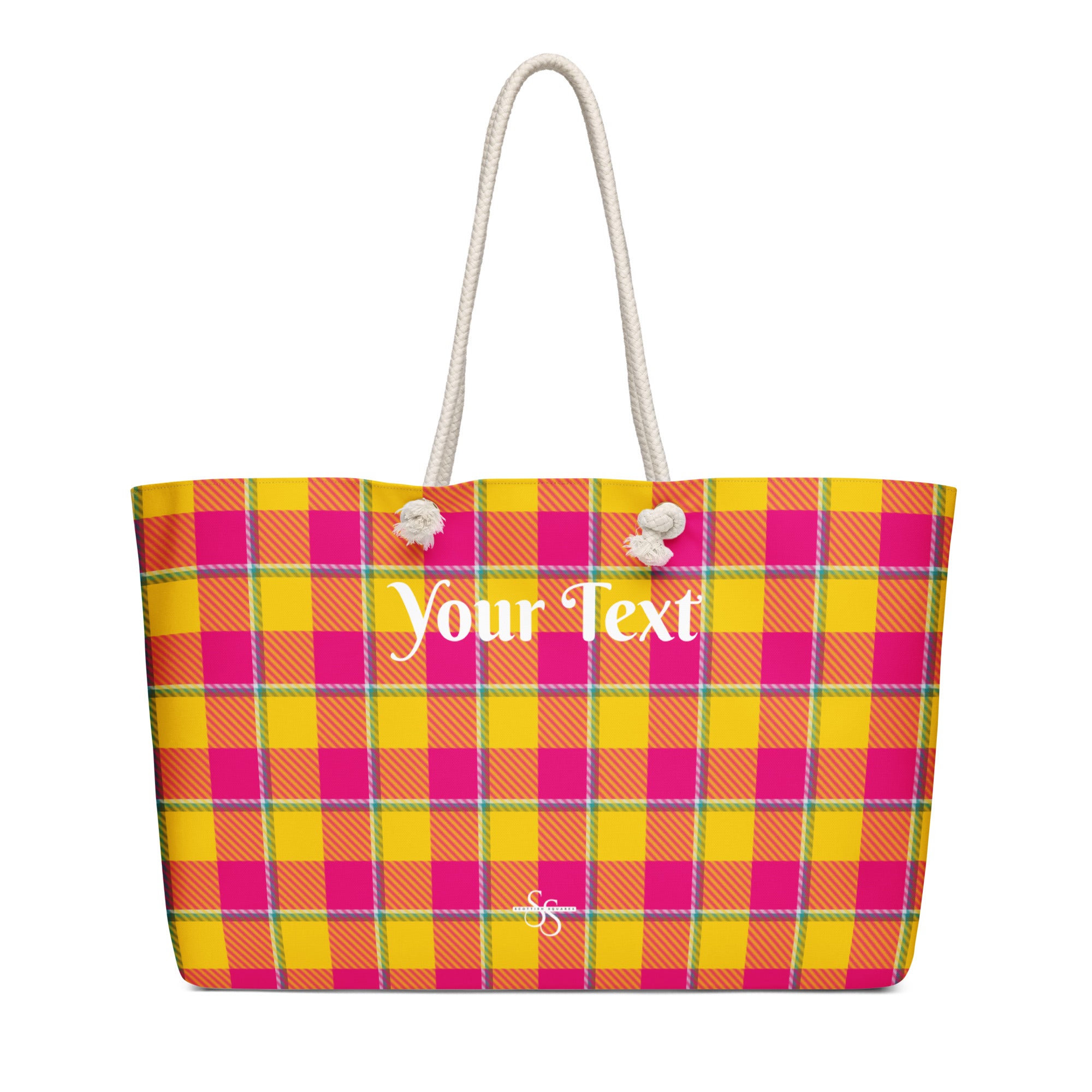 Personalized Corn and Razzmatazz Plaid Oversized Weekender Bag - Scottish Squares