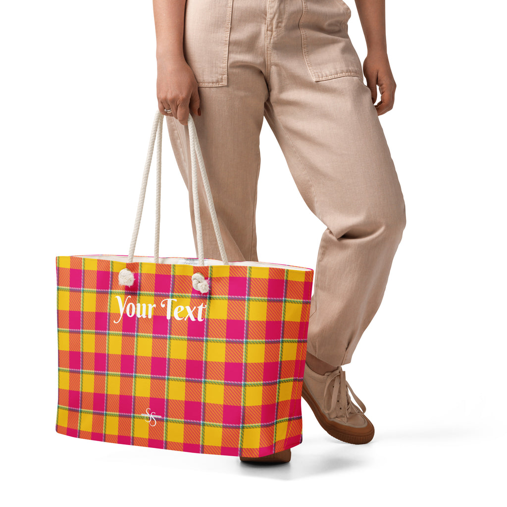 Personalized Corn and Razzmatazz Plaid Oversized Weekender Bag - Scottish Squares