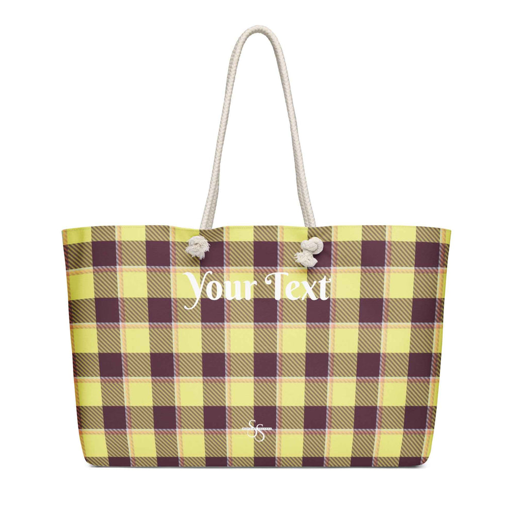 Personalized Flax and Livid Brown Plaid Oversized Weekender Bag - Scottish Squares