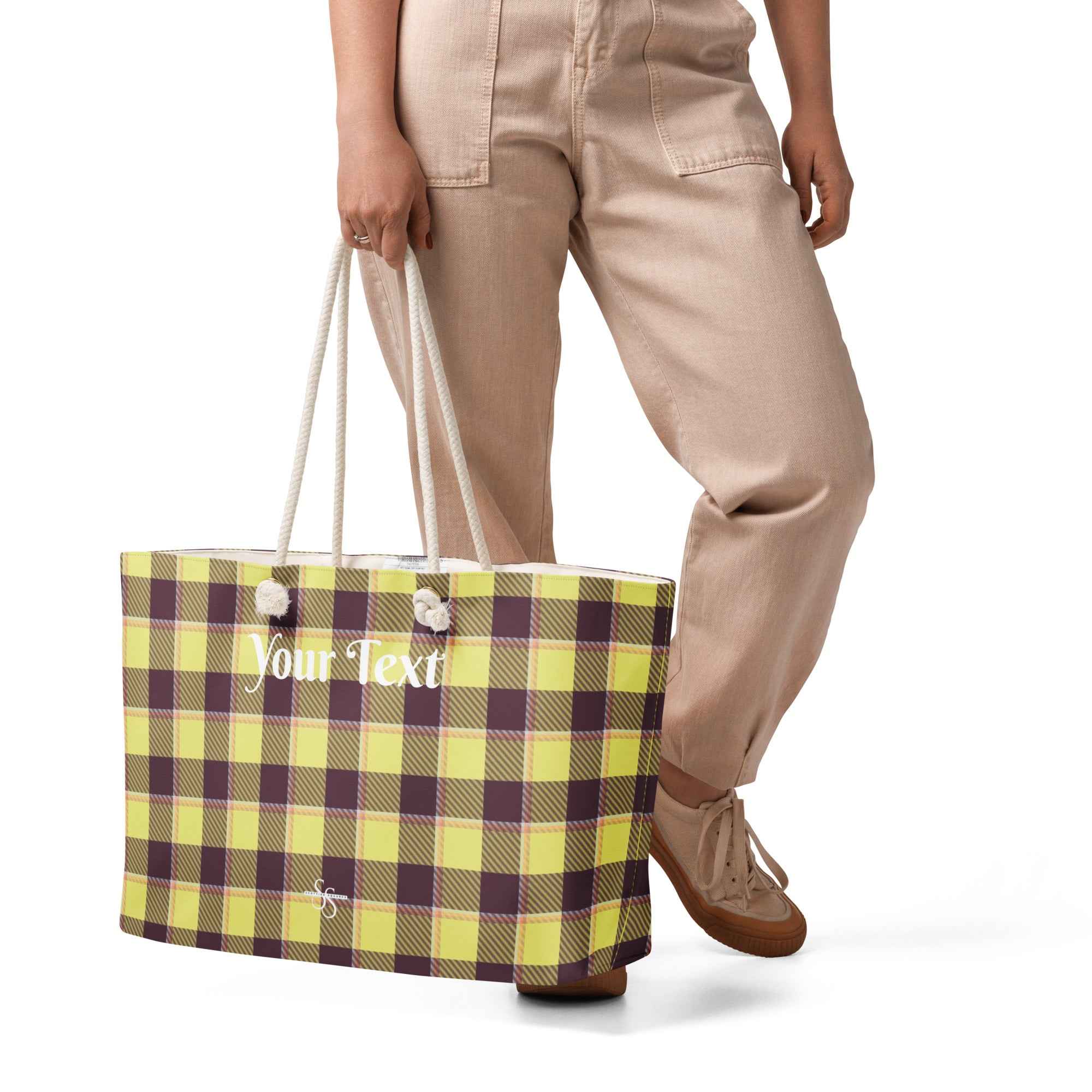 Personalized Flax and Livid Brown Plaid Oversized Weekender Bag - Scottish Squares