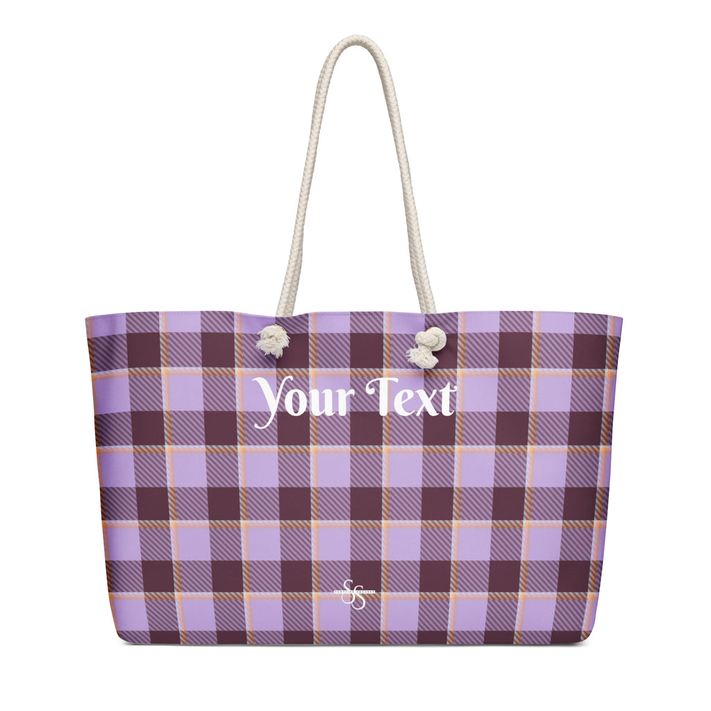 Personalized Light Wisteria and Livid Brown Plaid Oversized Weekender Bag - Scottish Squares