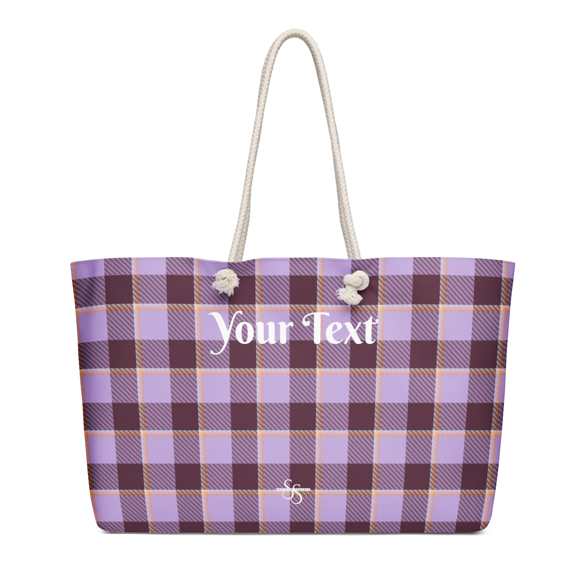 Personalized Light Wisteria and Livid Brown Plaid Oversized Weekender Bag - Scottish Squares