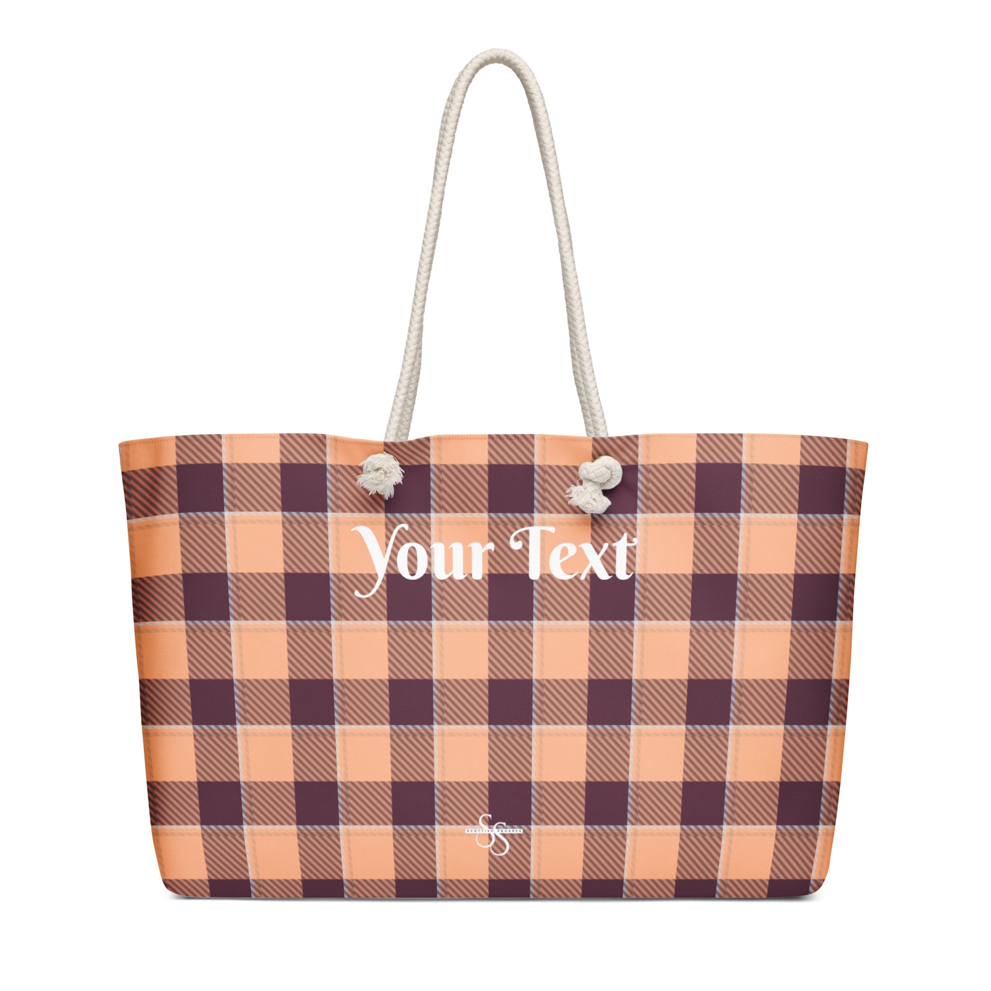 Personalized Hit Pink and Livid Brown Plaid Oversized Weekender Bag - Scottish Squares