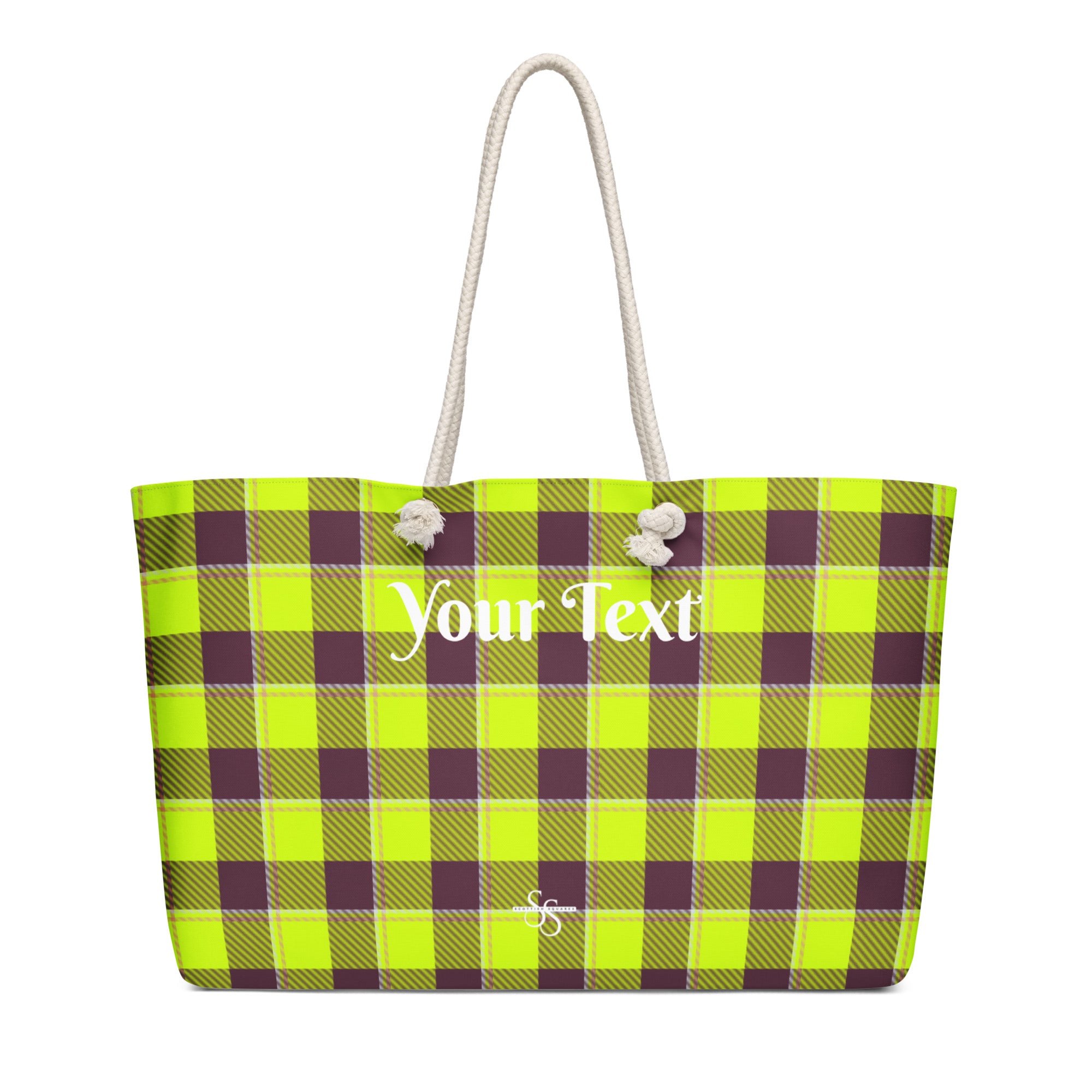 Personalized Electric Lime and Livid Brown Plaid Oversized Weekender Bag - Scottish Squares