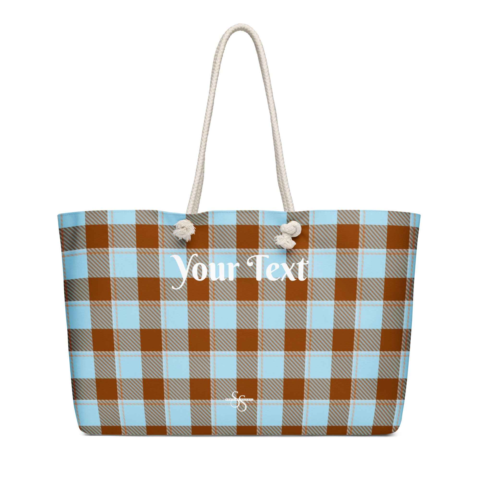 Personalized Blizzard Blue and Livid Brown Plaid Oversized Weekender Bag - Scottish Squares