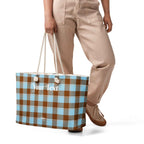 Personalized Blizzard Blue and Livid Brown Plaid Oversized Weekender Bag - Scottish Squares