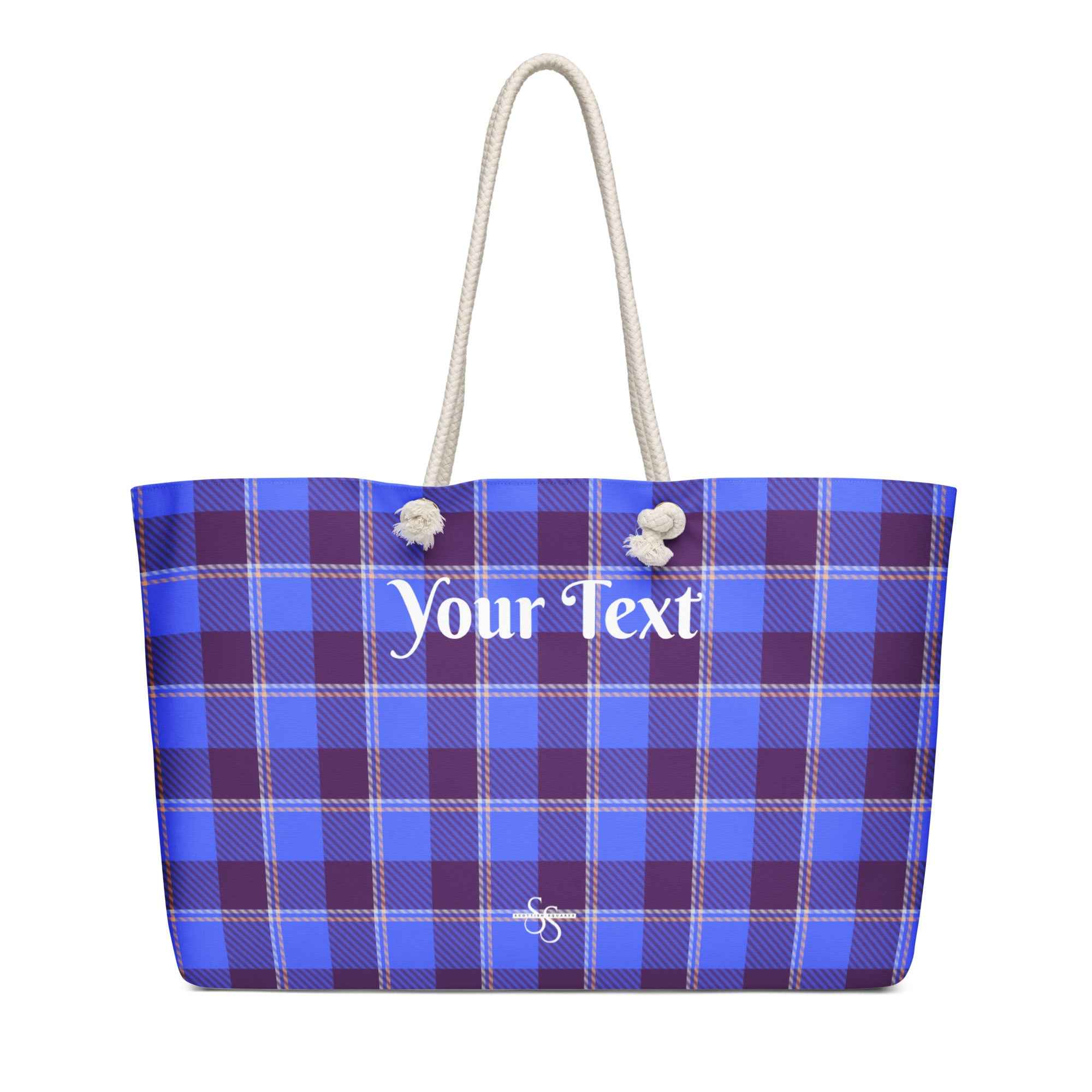 Personalized Cornflower Blue and Livid Brown Plaid Oversized Weekender Bag - Scottish Squares