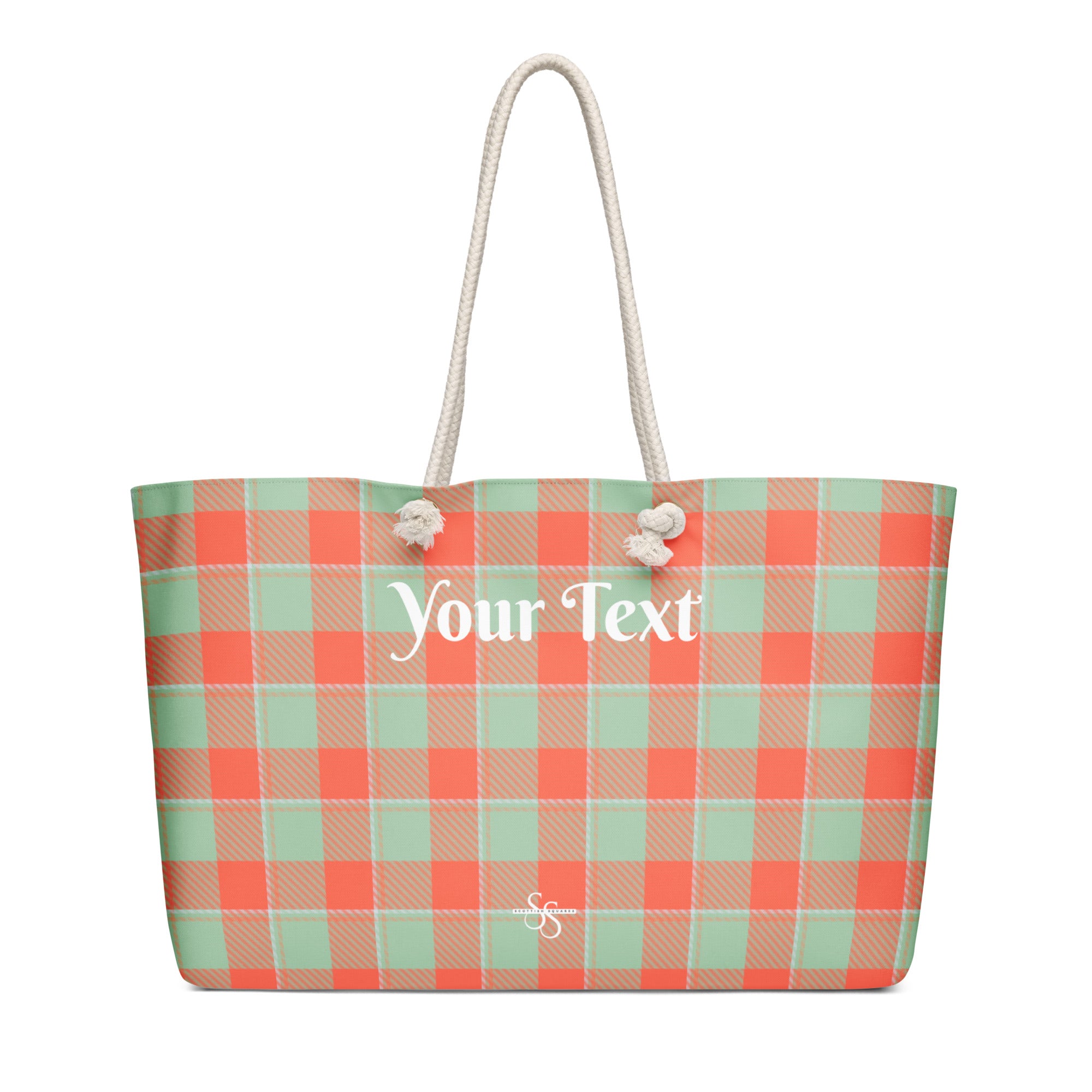Personalized Spring Rain and Persimmon Plaid Oversized Weekender Bag - Scottish Squares