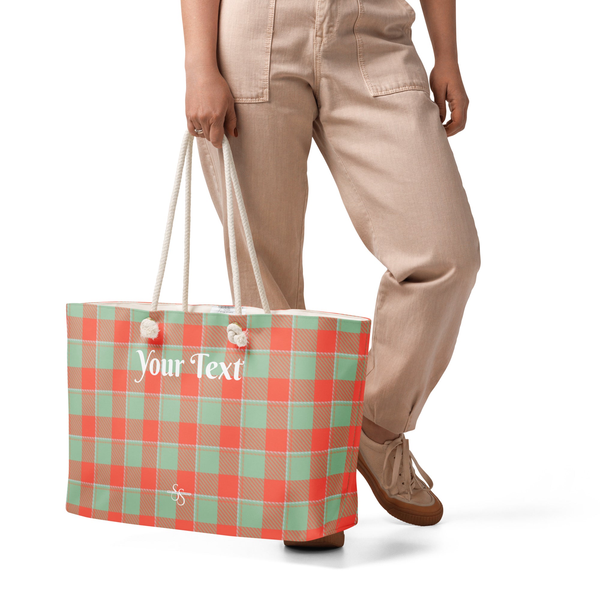 Personalized Spring Rain and Persimmon Plaid Oversized Weekender Bag - Scottish Squares
