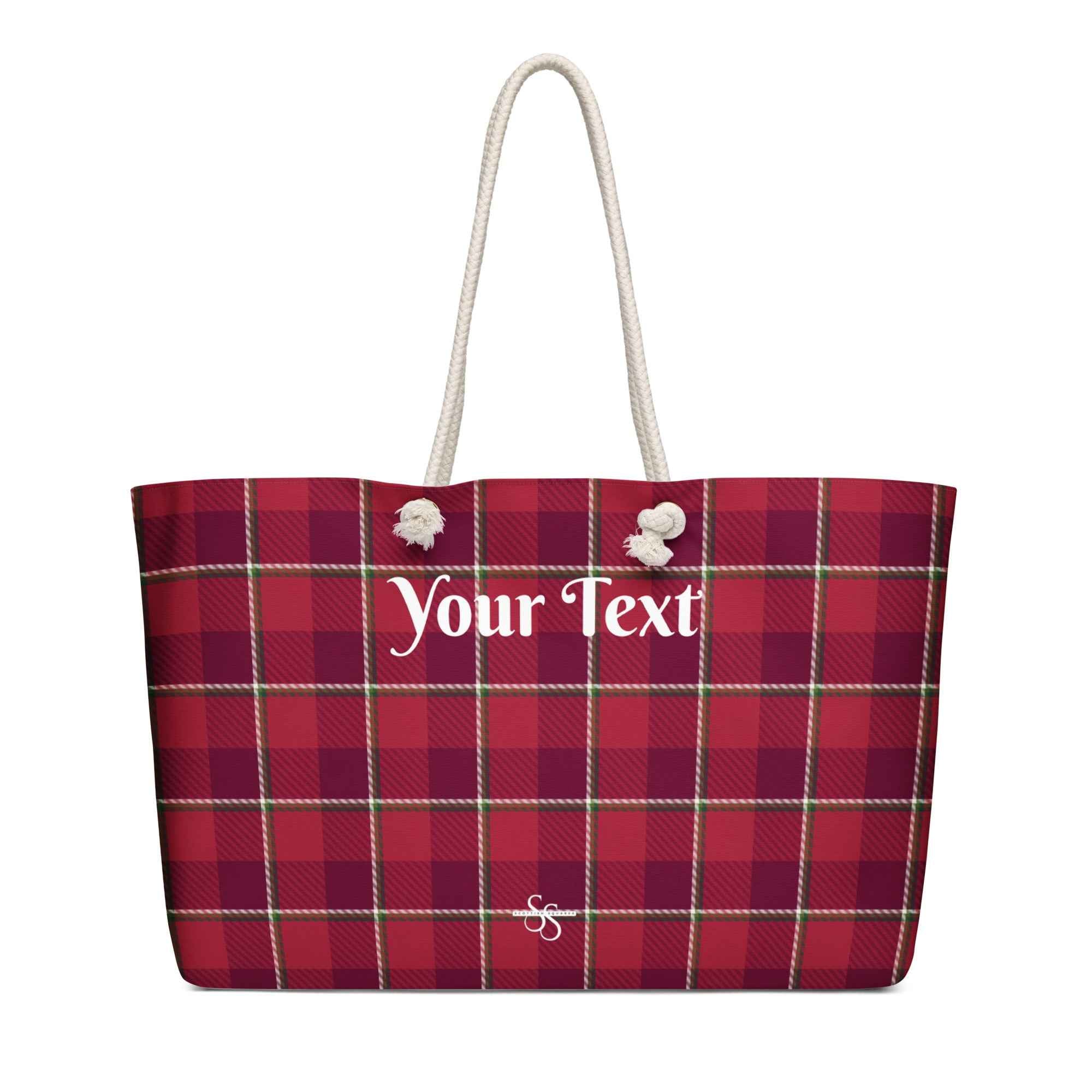 Personalized Old Brick and Cab Sav Plaid Oversized Weekender Bag - Scottish Squares