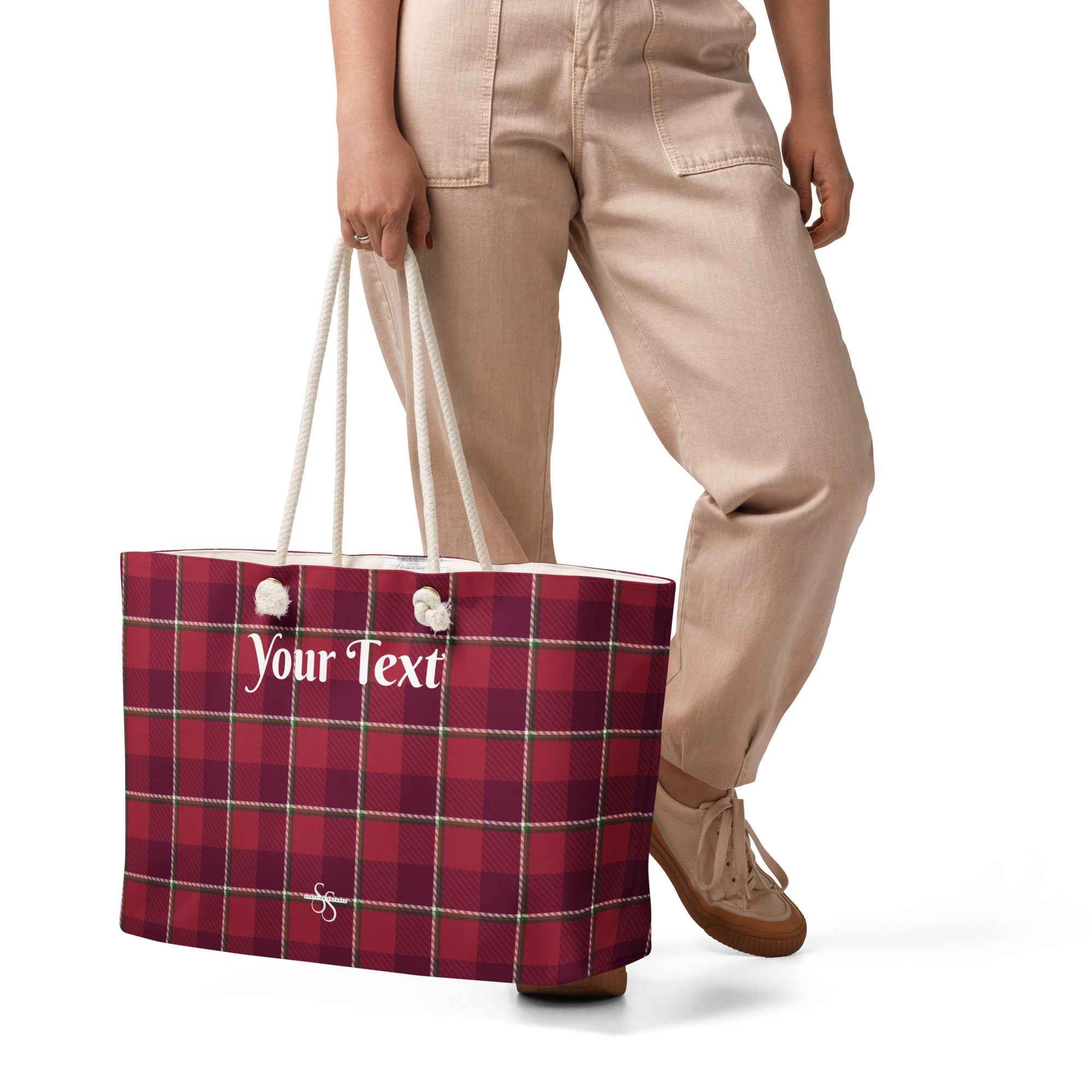 Personalized Old Brick and Cab Sav Plaid Oversized Weekender Bag - Scottish Squares