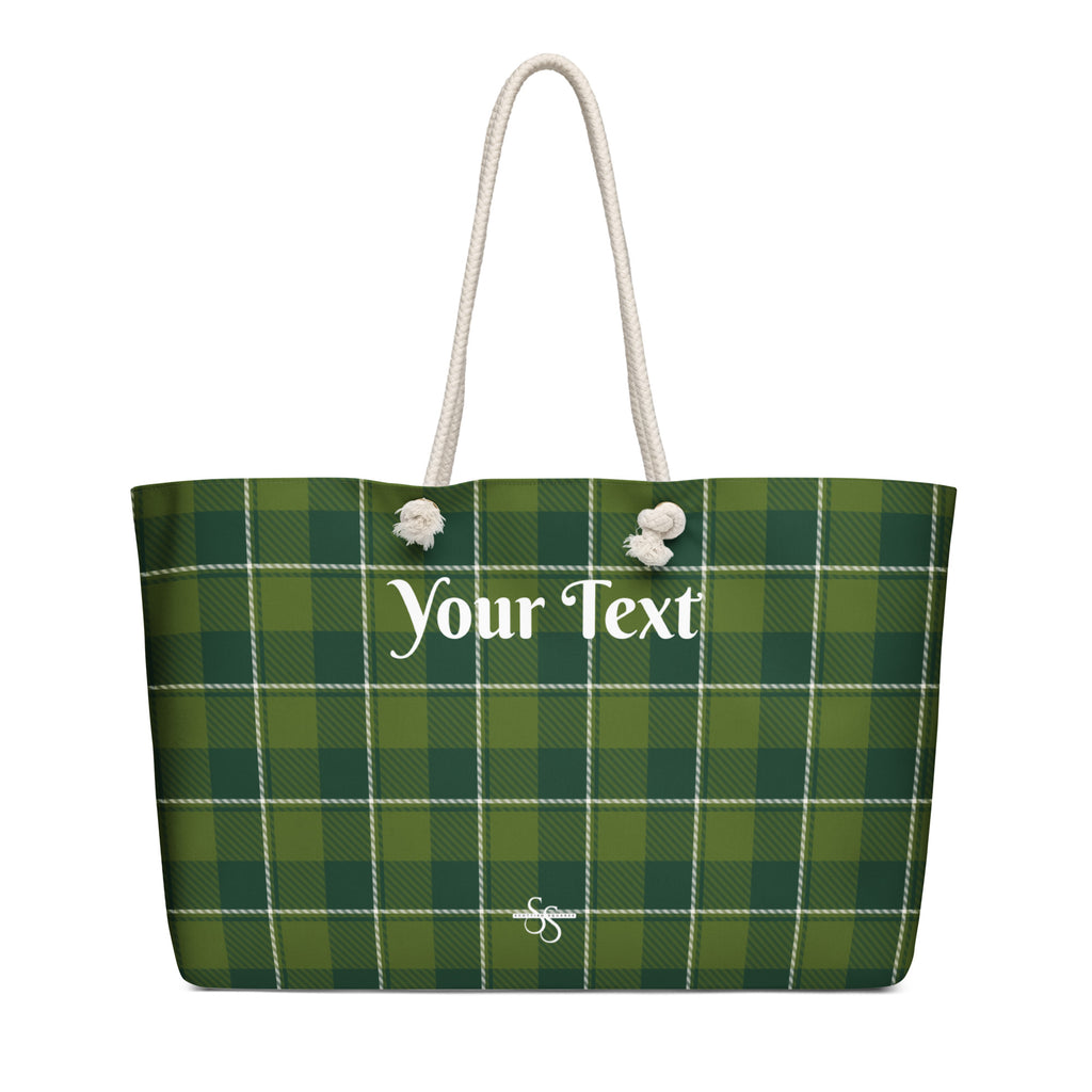 Personalized Woodland and Evergreen Plaid Oversized Weekender Bag - Scottish Squares