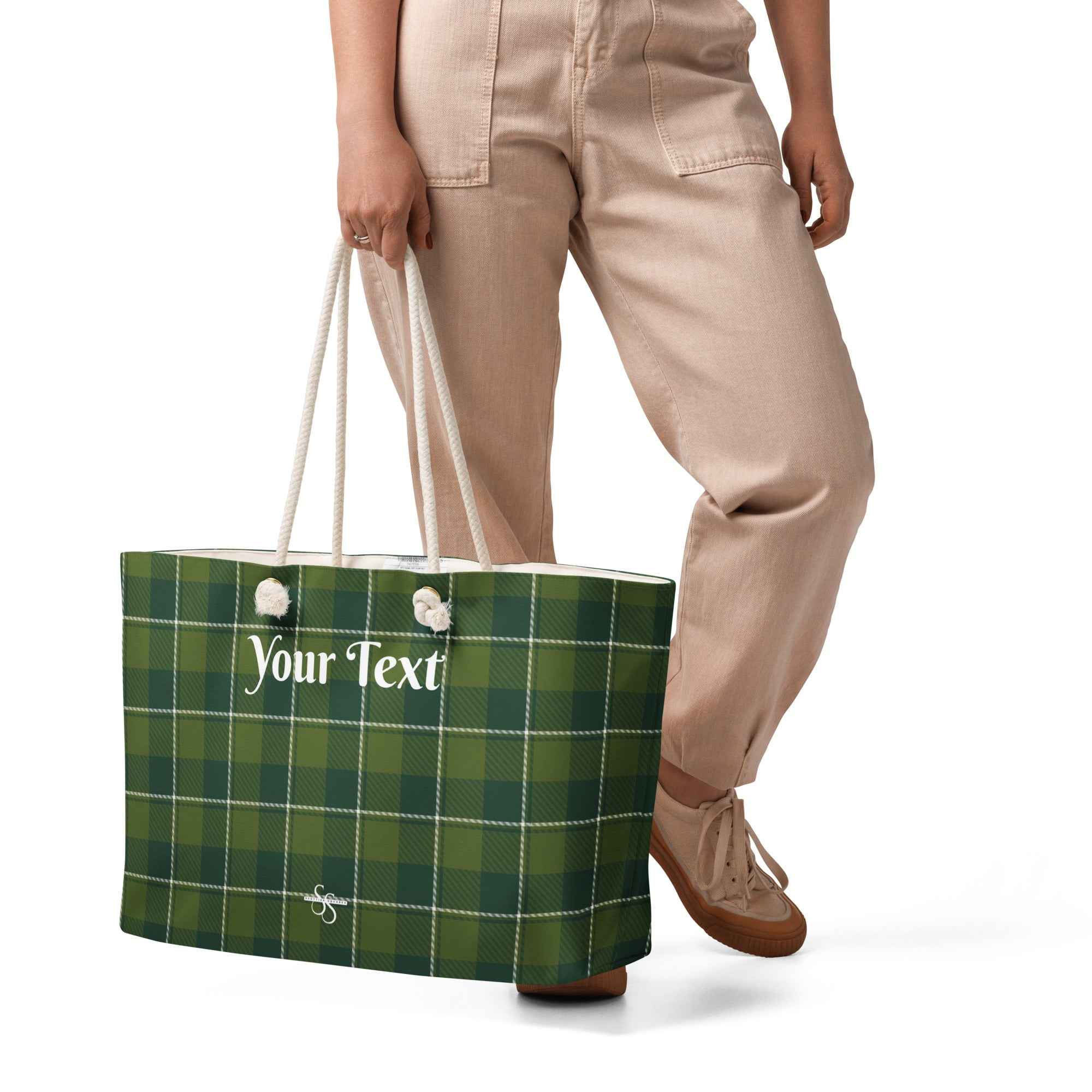 Personalized Woodland and Evergreen Plaid Oversized Weekender Bag - Scottish Squares