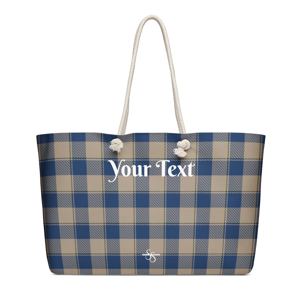 Personalized Cello and Donkey Brown Plaid Oversized Weekender Bag - Scottish Squares