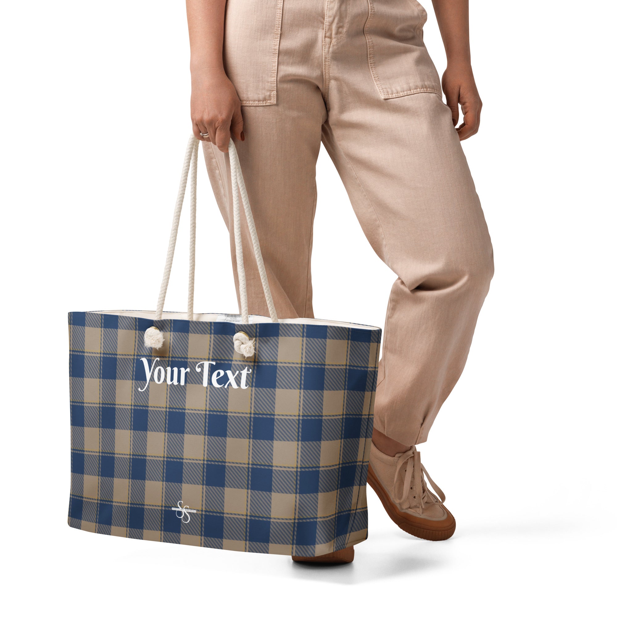 Personalized Cello and Donkey Brown Plaid Oversized Weekender Bag - Scottish Squares