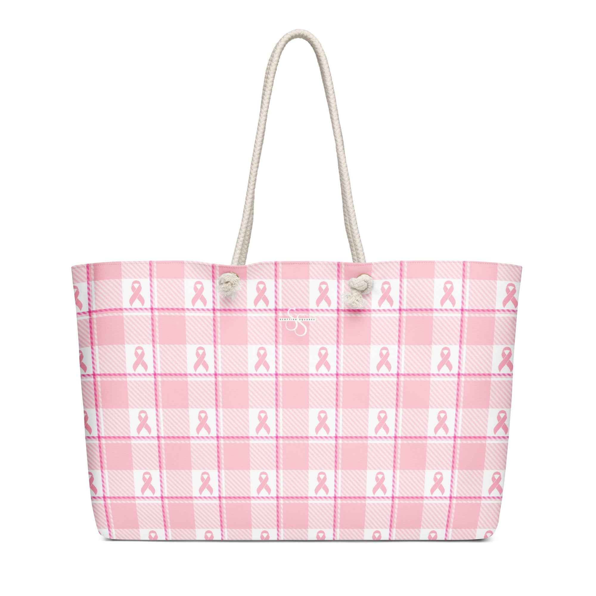 Oversized Weekender Bag Breast Cancer Awareness Plaid - Scottish Squares