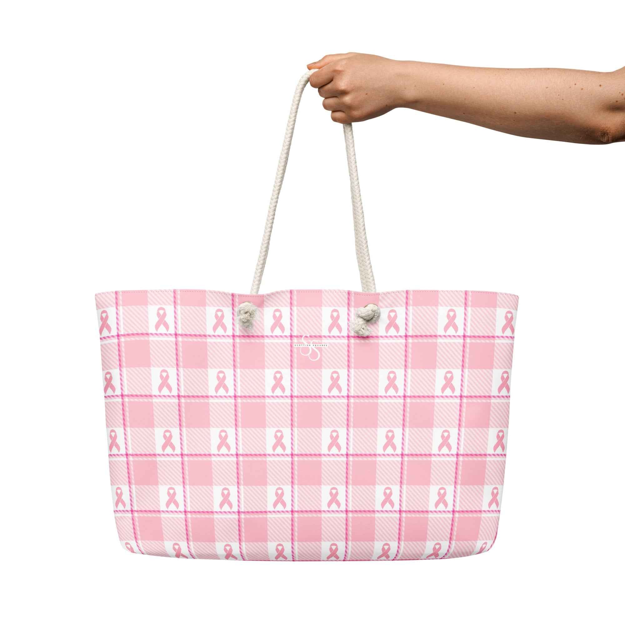 Oversized Weekender Bag Breast Cancer Awareness Plaid - Scottish Squares