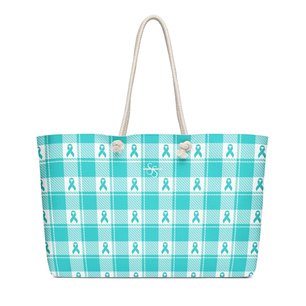Oversized Weekender Bag Ovarian Cancer Awareness Plaid - Scottish Squares
