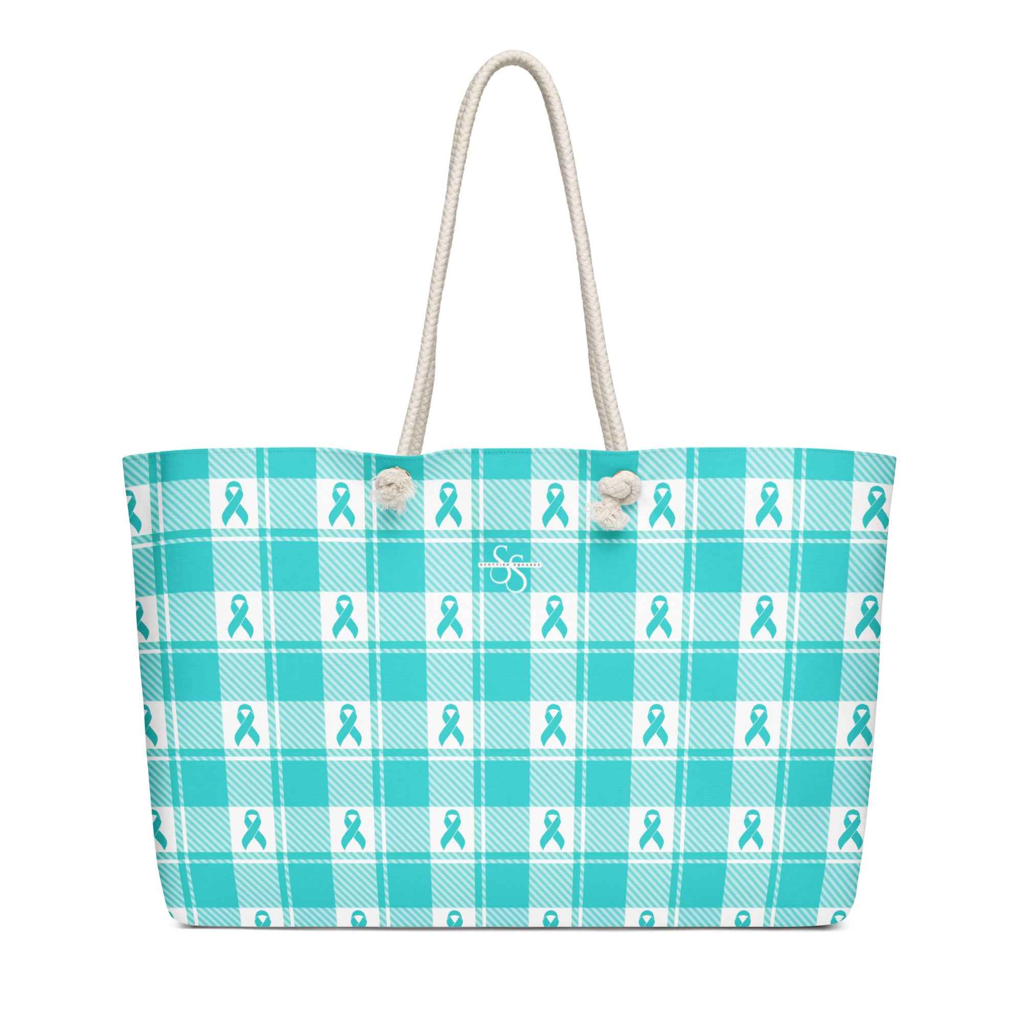 Oversized Weekender Bag Ovarian Cancer Awareness Plaid - Scottish Squares