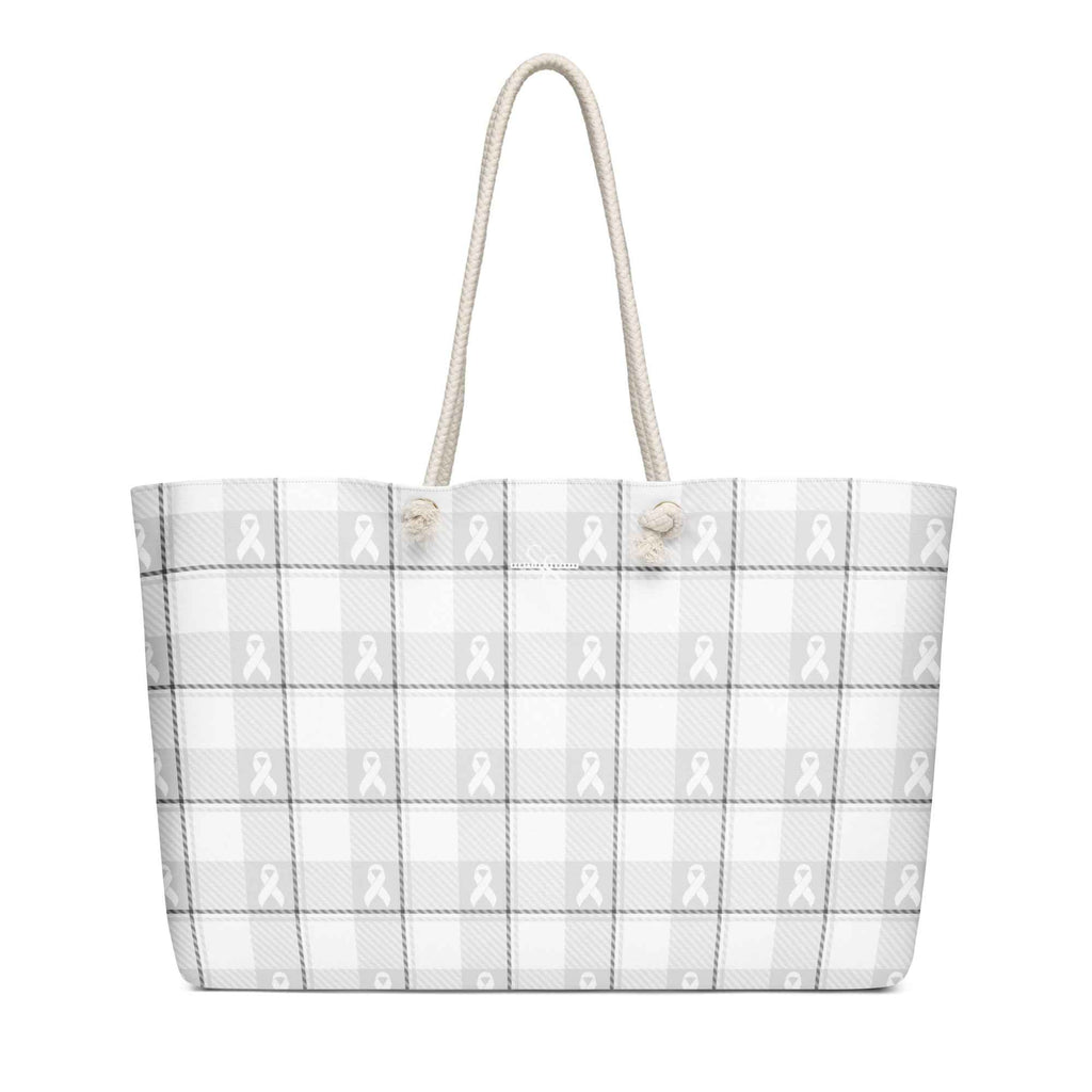 Oversized Weekender Bag Lung Cancer Awareness Plaid, White Ribbon, Supportive Gift - Scottish Squares