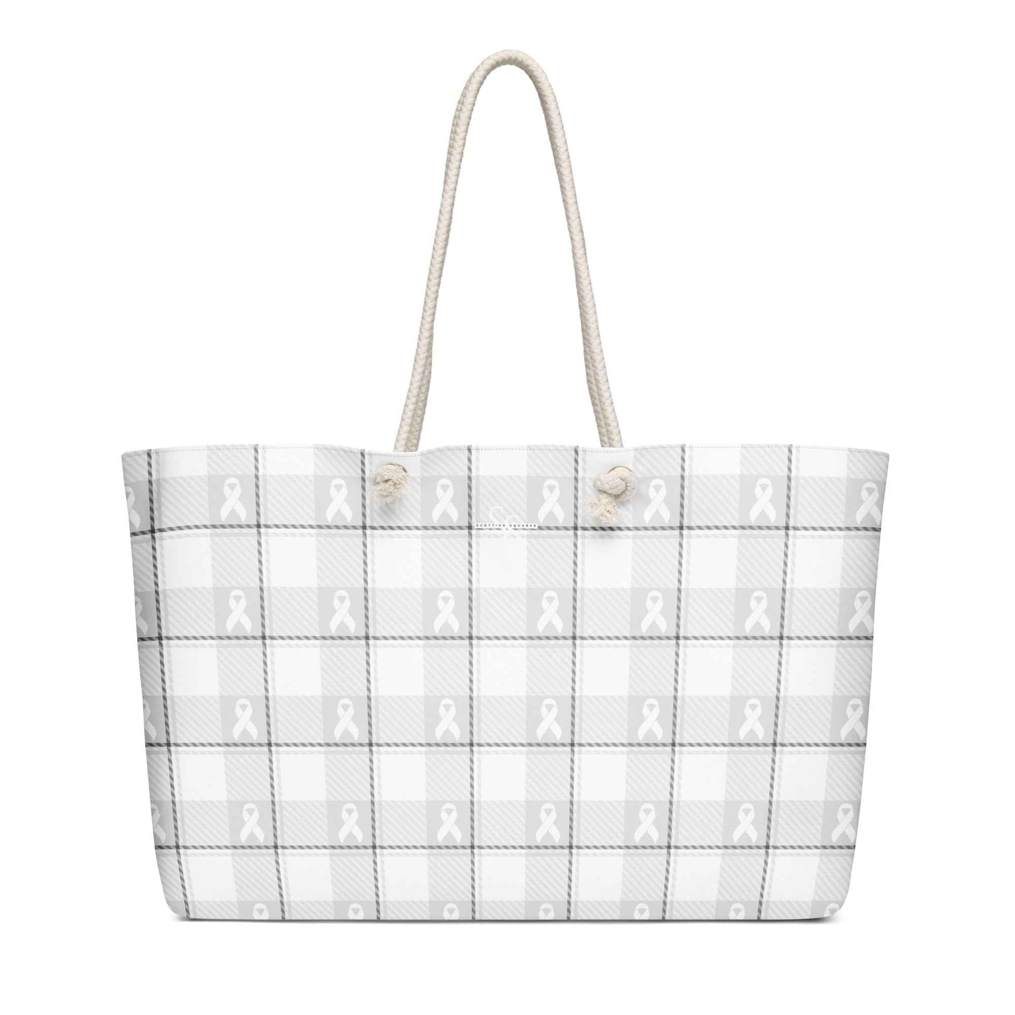 Oversized Weekender Bag Lung Cancer Awareness Plaid, White Ribbon, Supportive Gift - Scottish Squares