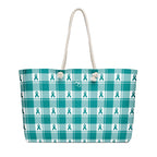 Oversized Weekender Bag Cervical Cancer Awareness Plaid, Teal Ribbon, Supportive Gift - Scottish Squares