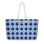 Oversized Weekender Bag Colorectal Cancer Awareness Plaid, Dark Blue Ribbon, Supportive Gift - Scottish Squares