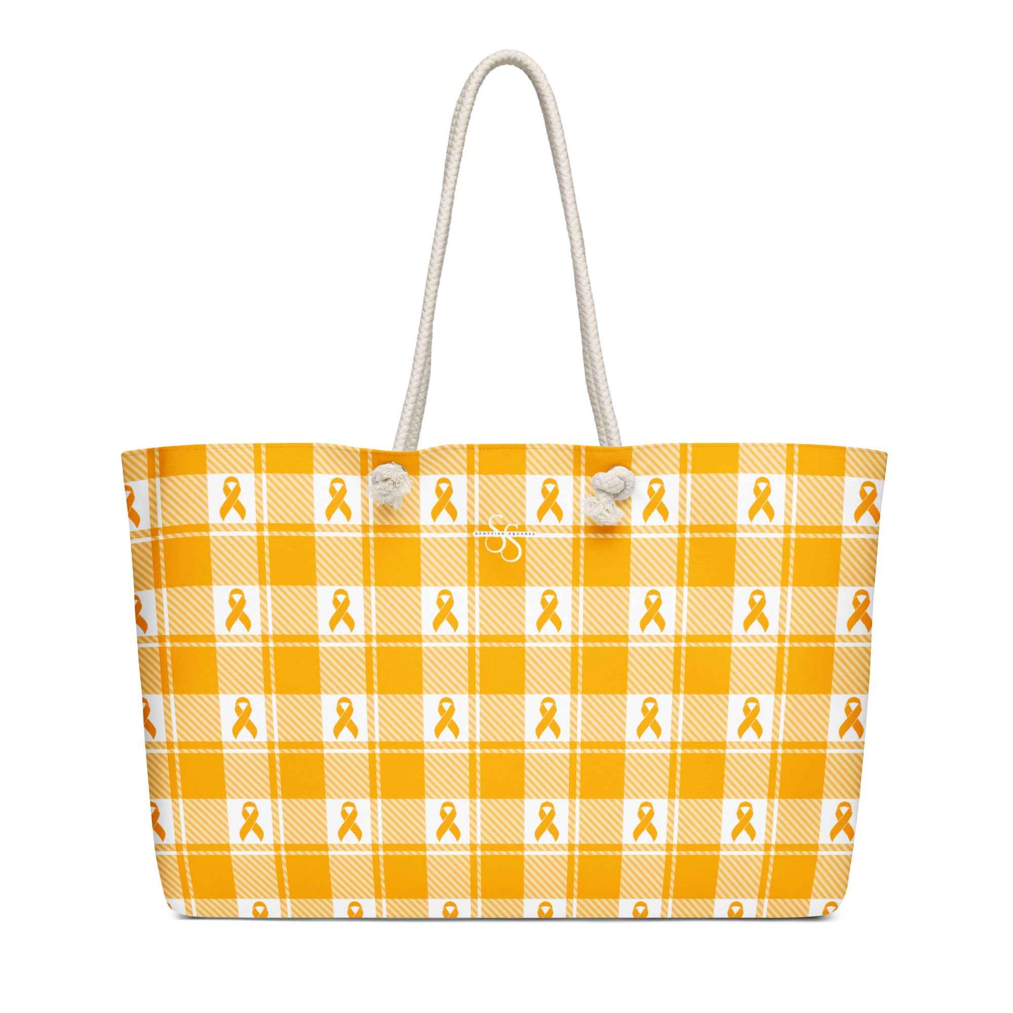 Oversized Weekender Bag Kidney Cancer Awareness Plaid, Orange Ribbon, Supportive Gift - Scottish Squares