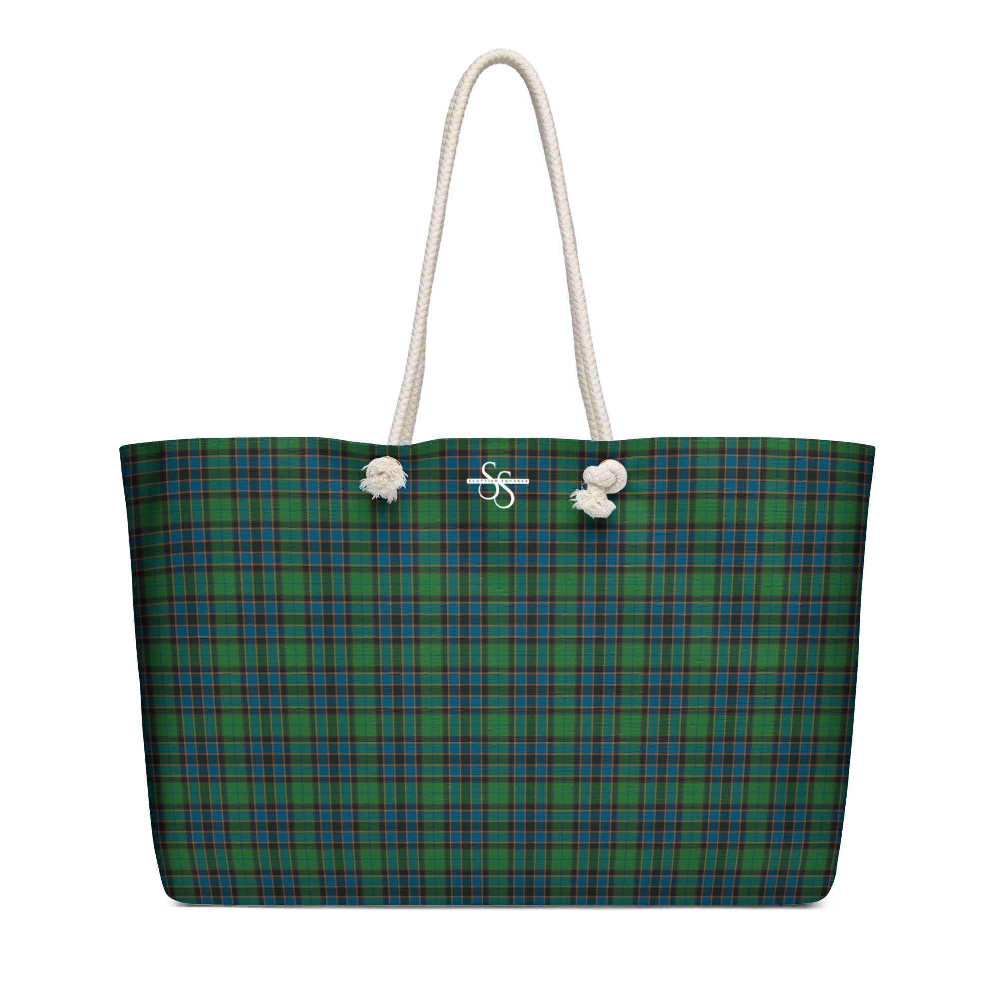Oversized Weekender Bag Green Blue Orange Plaid Tartan