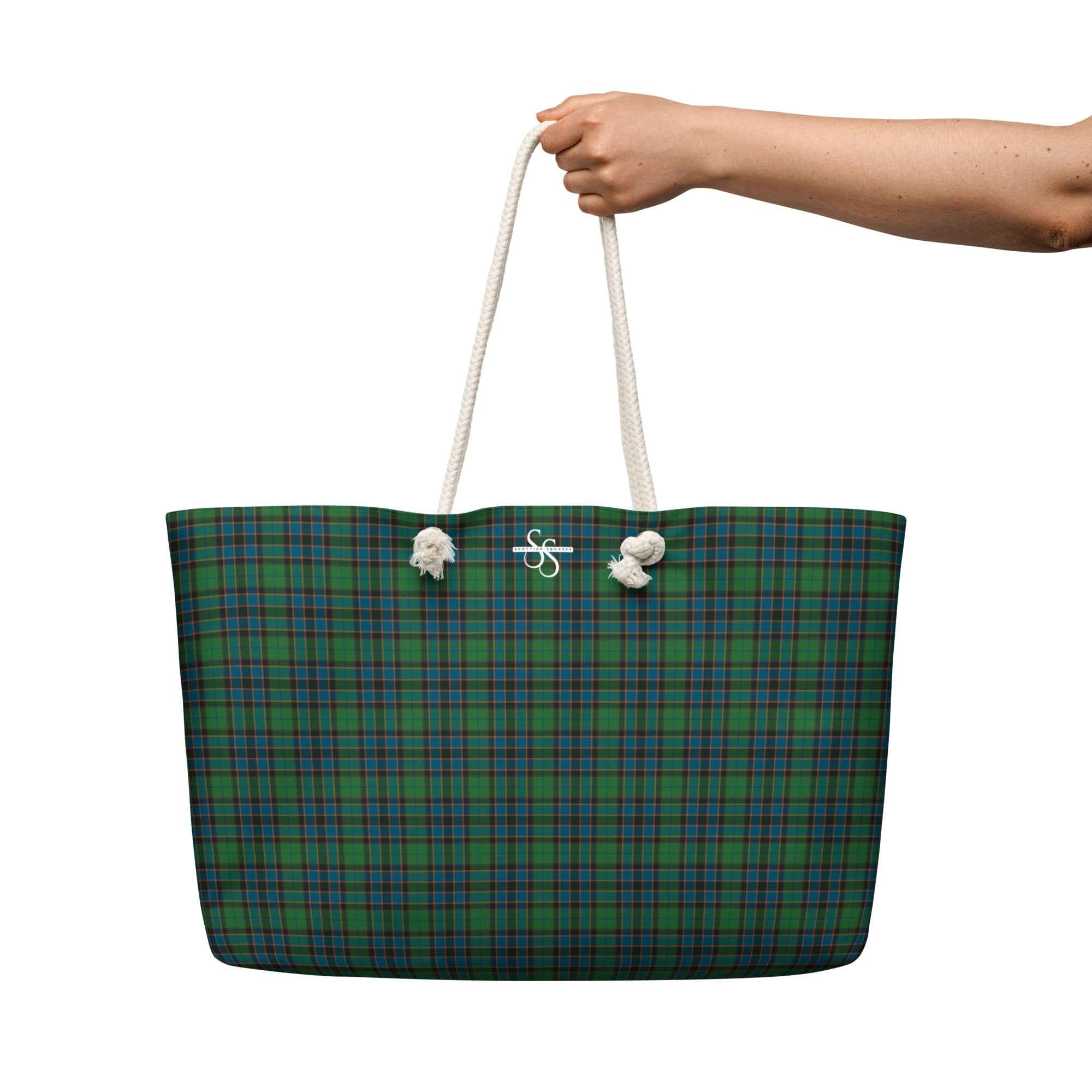 Oversized Weekender Bag Green Blue Orange Plaid Tartan