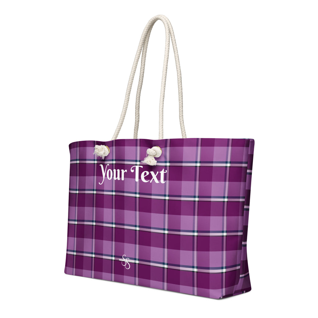 Personalized Purple and Trendy Pink Plaid Oversized Weekender Bag - Scottish Squares