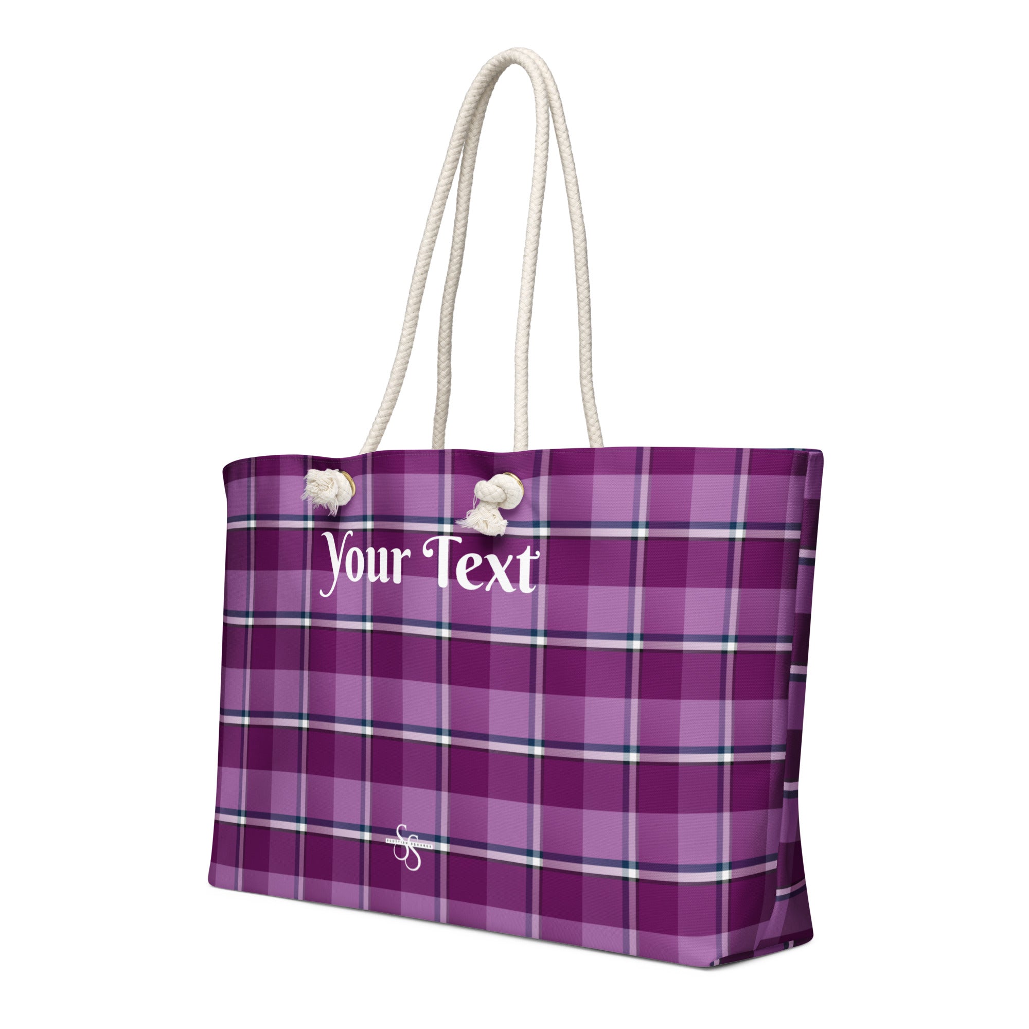 Personalized Purple and Trendy Pink Plaid Oversized Weekender Bag - Scottish Squares