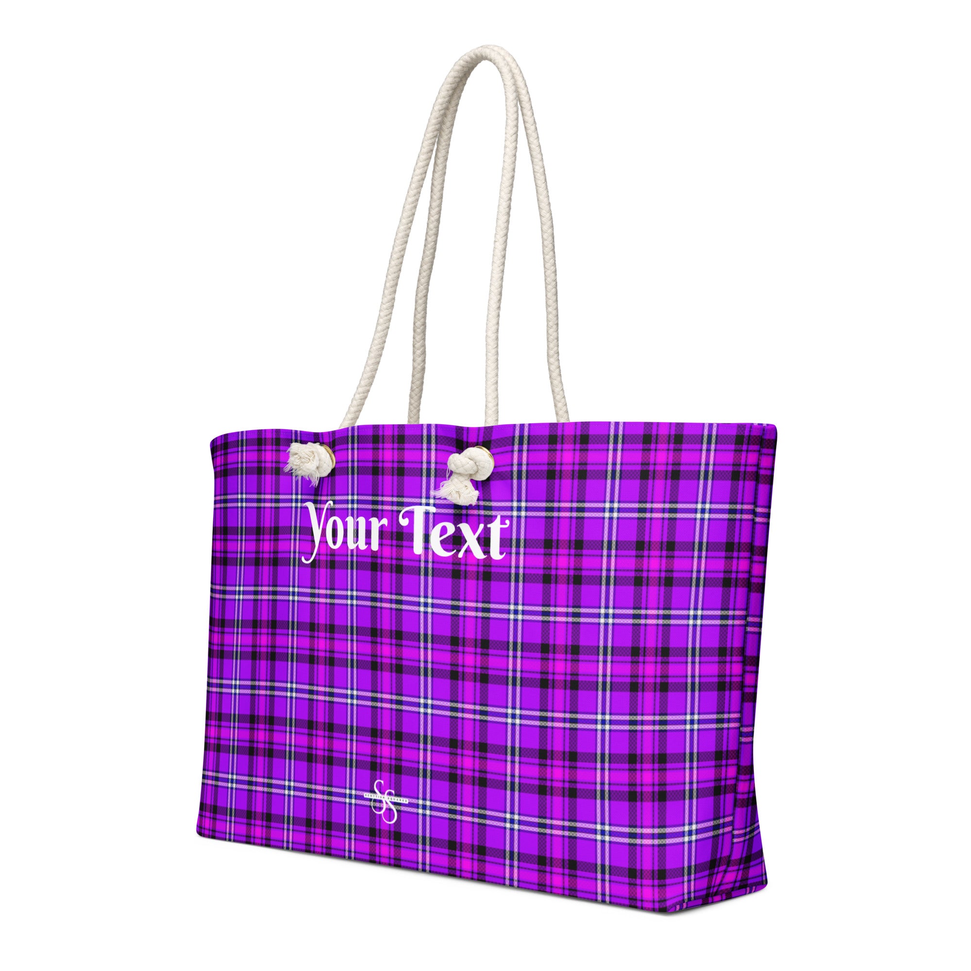 Personalized Electric Violet and Fuchsia Plaid Oversized Weekender Bag - Scottish Squares