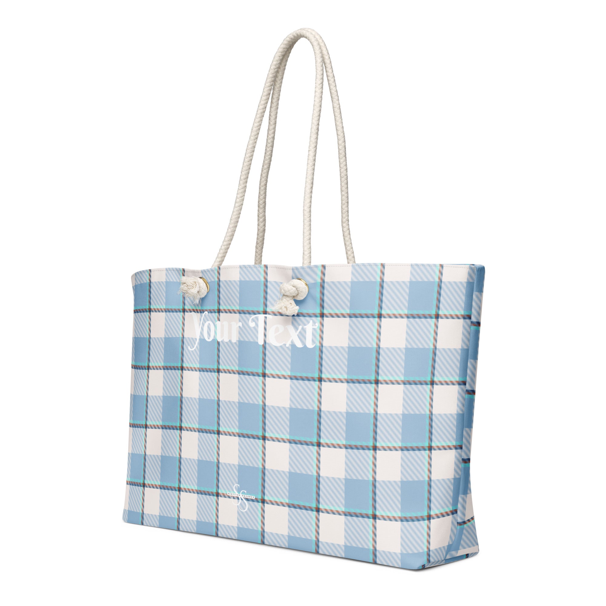 Personalized Pink Cloud and Blue Lagoon Plaid Oversized Weekender Bag - Scottish Squares